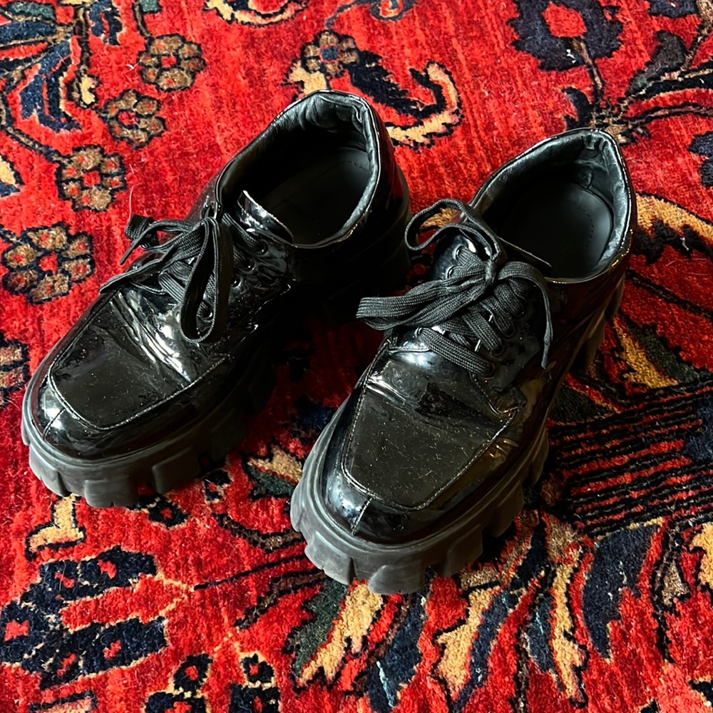 Prada Monolith Derby Patent Leather Shoes - 39